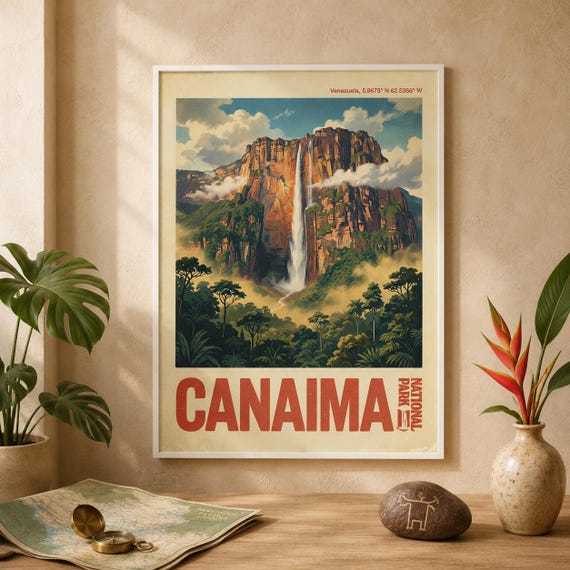 Canaima National Park Print Vintage Venezuela Angel Falls Travel Poster
