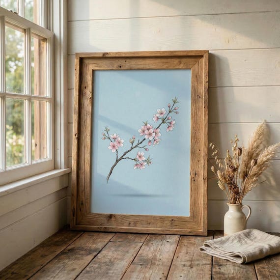 Cherry Blossom Botanical Print Sakura Flower Illustration Japanese Floral Wall Art