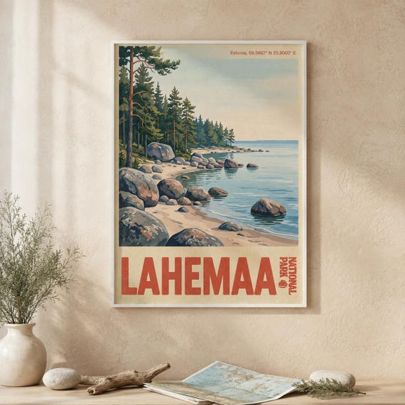 Lahemaa National Park Print Vintage Estonia Travel Poster Baltic Coast Landscape Wall Art