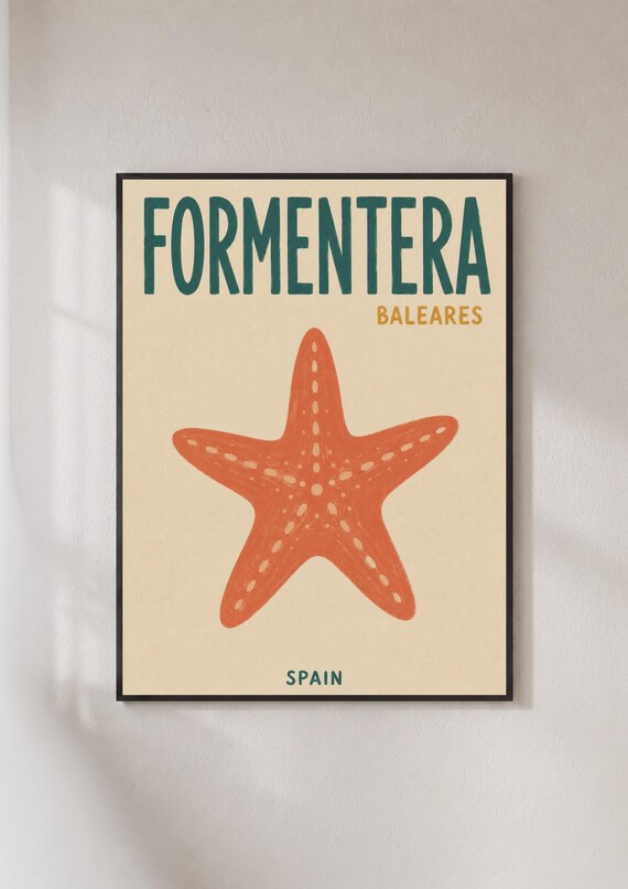 Formentera Spain Retro Travel Poster Baleares Starfish Beach Ocean Art