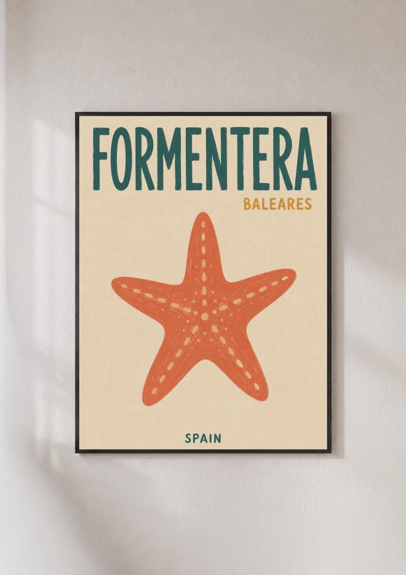 Formentera Travel Poster Balearic Islands Spain Starfish Beach Wall Art Print