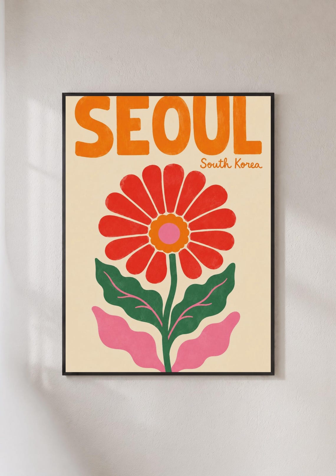 Seoul South Korea Retro Daisy Flower Colorful Travel Poster Gift