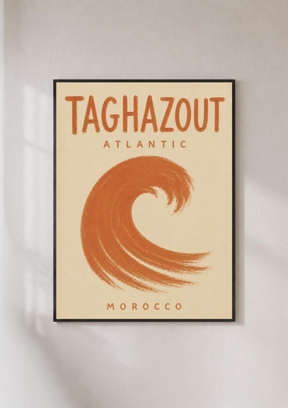 Taghazout Morocco Surf Poster Atlantic Wave Wall Art Retro Print Boho Travel