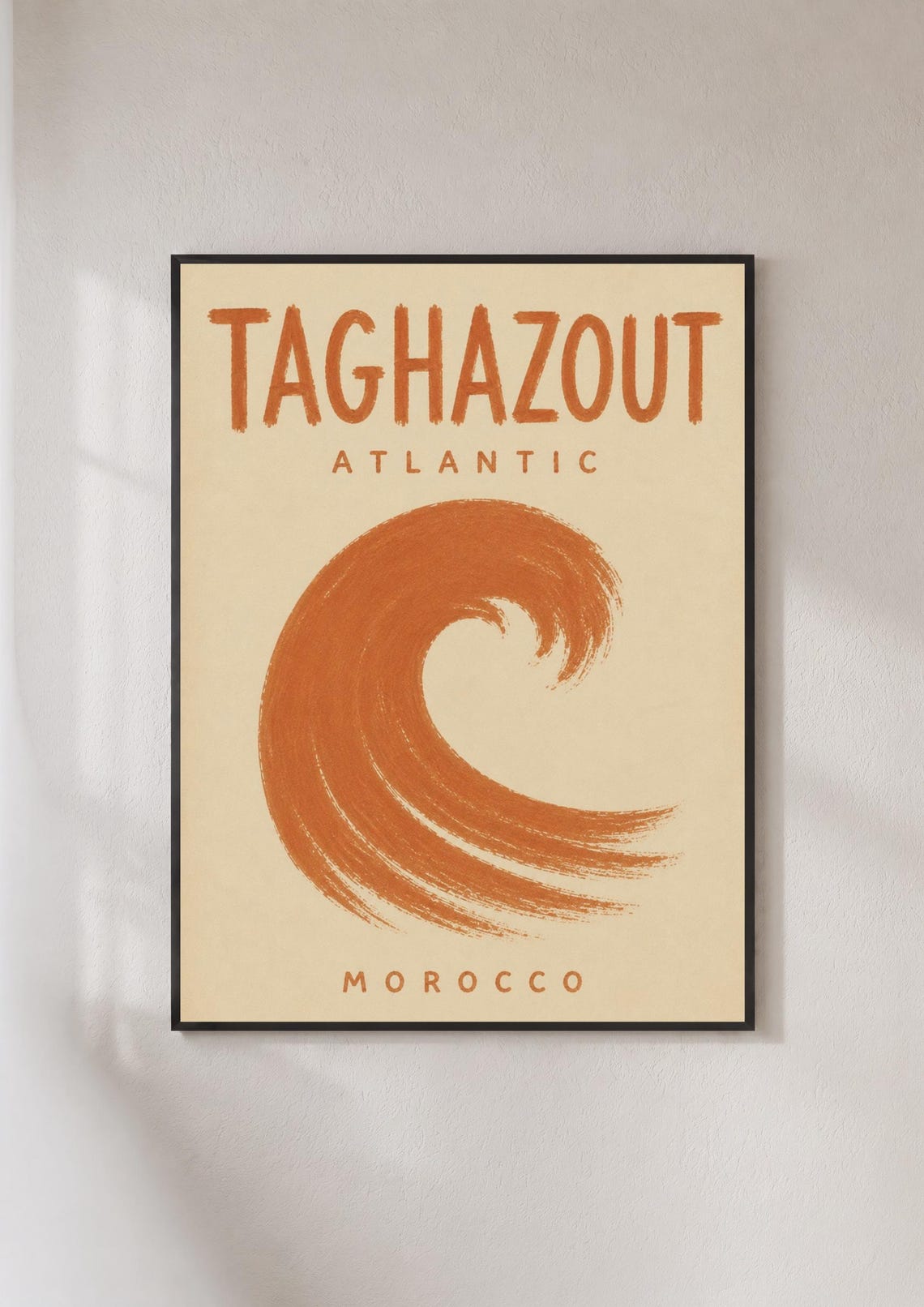 Taghazout Morocco Vintage Terracotta Atlantic Surf Wave Travel Poster