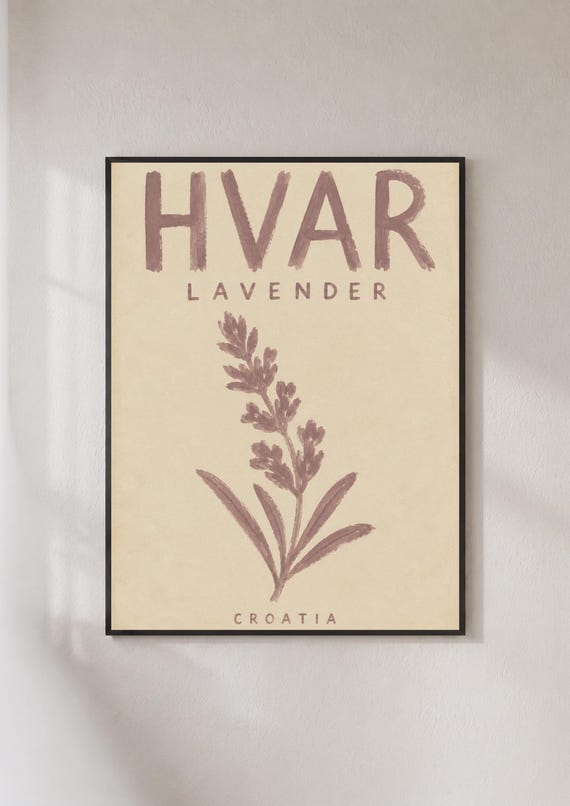 Hvar Lavender Croatia Travel Poster Botanical Wall Art Vintage Floral Print