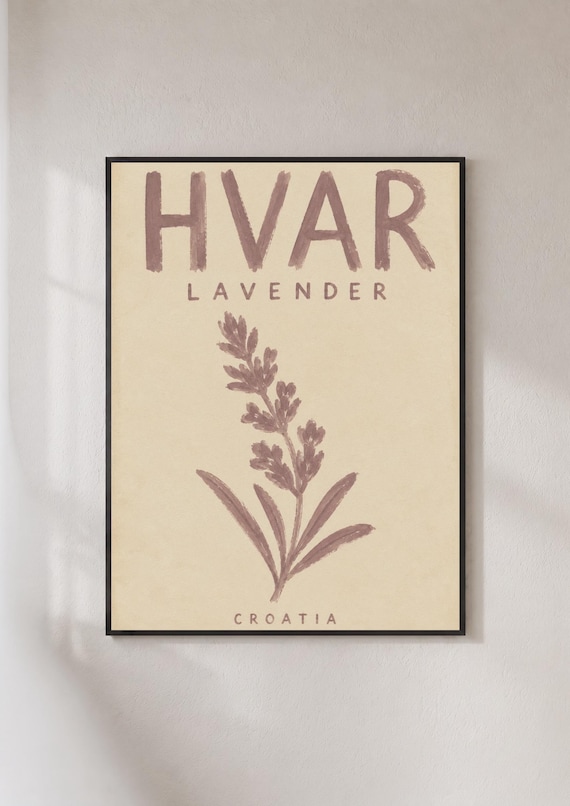 Hvar Lavender Croatia Travel Poster Vintage Botanical Floral Art
