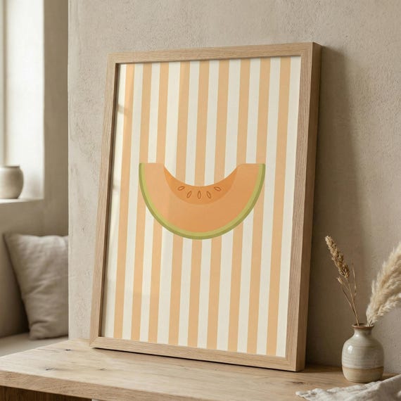 Melon Print Minimalist Kitchen Wall Art Retro Fruit Illustration Digital Download
