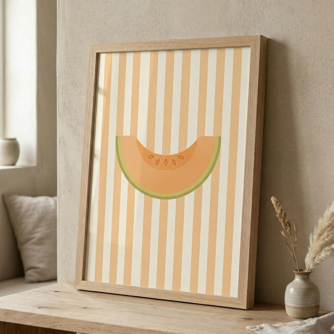 Melon Print Minimalist Kitchen Wall Art Retro Fruit Illustration Digital Download