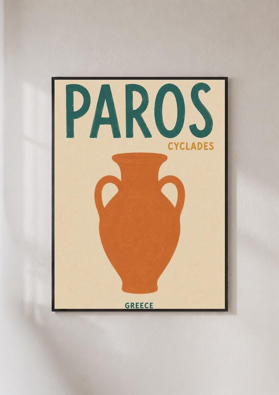 Paros Cyclades Greece Terracotta Amphora Retro Travel Poster