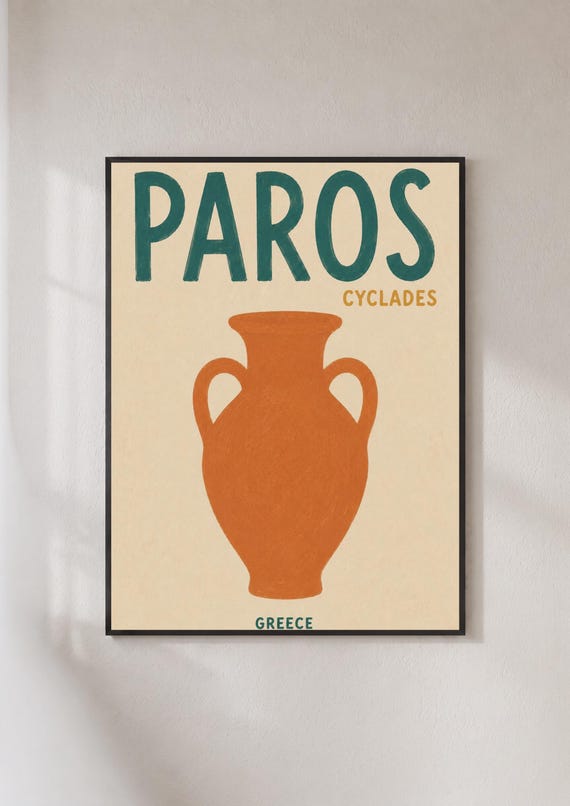 Paros Greece Travel Poster Cyclades Greek Island Art Print Terracotta Amphora Wall