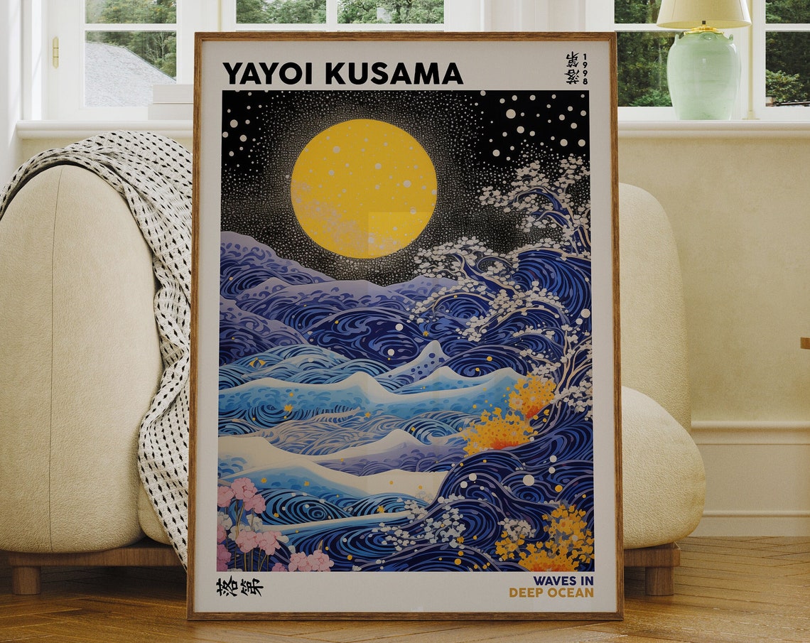 Yayoi Kusama Blue Waves In Deep Ocean Moonlight Japanese Poster