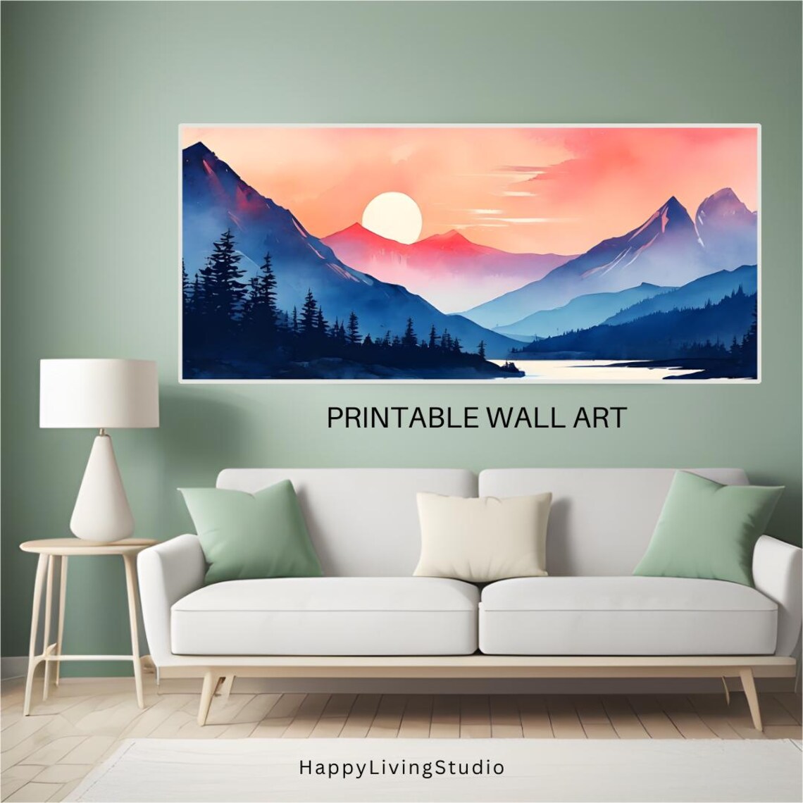 Sunset Mountains Wall Art Large Art High Resolution Print Horizontal Wall Art Print Colorful Watercolor Art - Image 3
