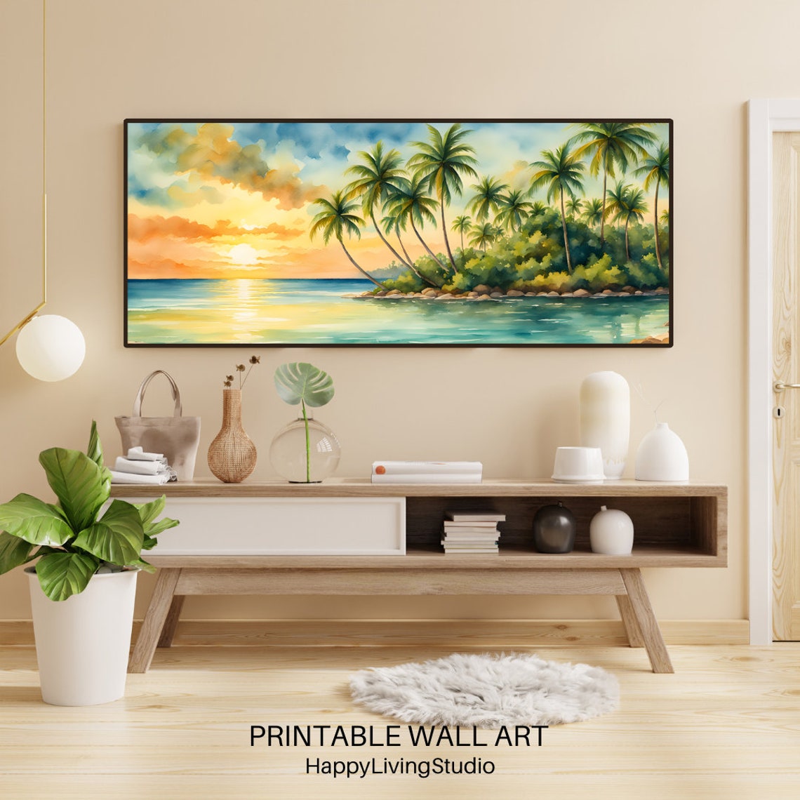Tropical Island Wall Art Large Art High Resolution Prints Horizontal Wall Art Print Colorful Watercolor Print Art - Image 3