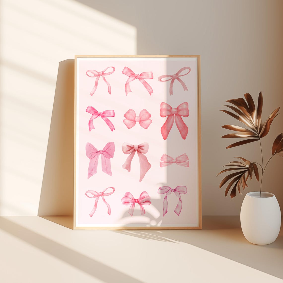 Hand Painted Twelve Pink Watercolor Bows Coquette Bedroom Poster - Image 2