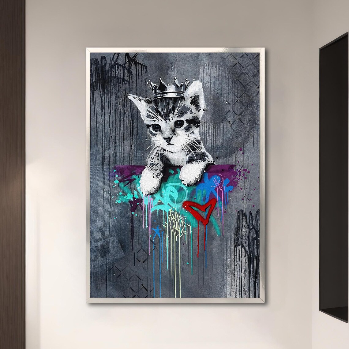 Lovely Cat Portrait, Nature Dry Tree Majestic Art Print