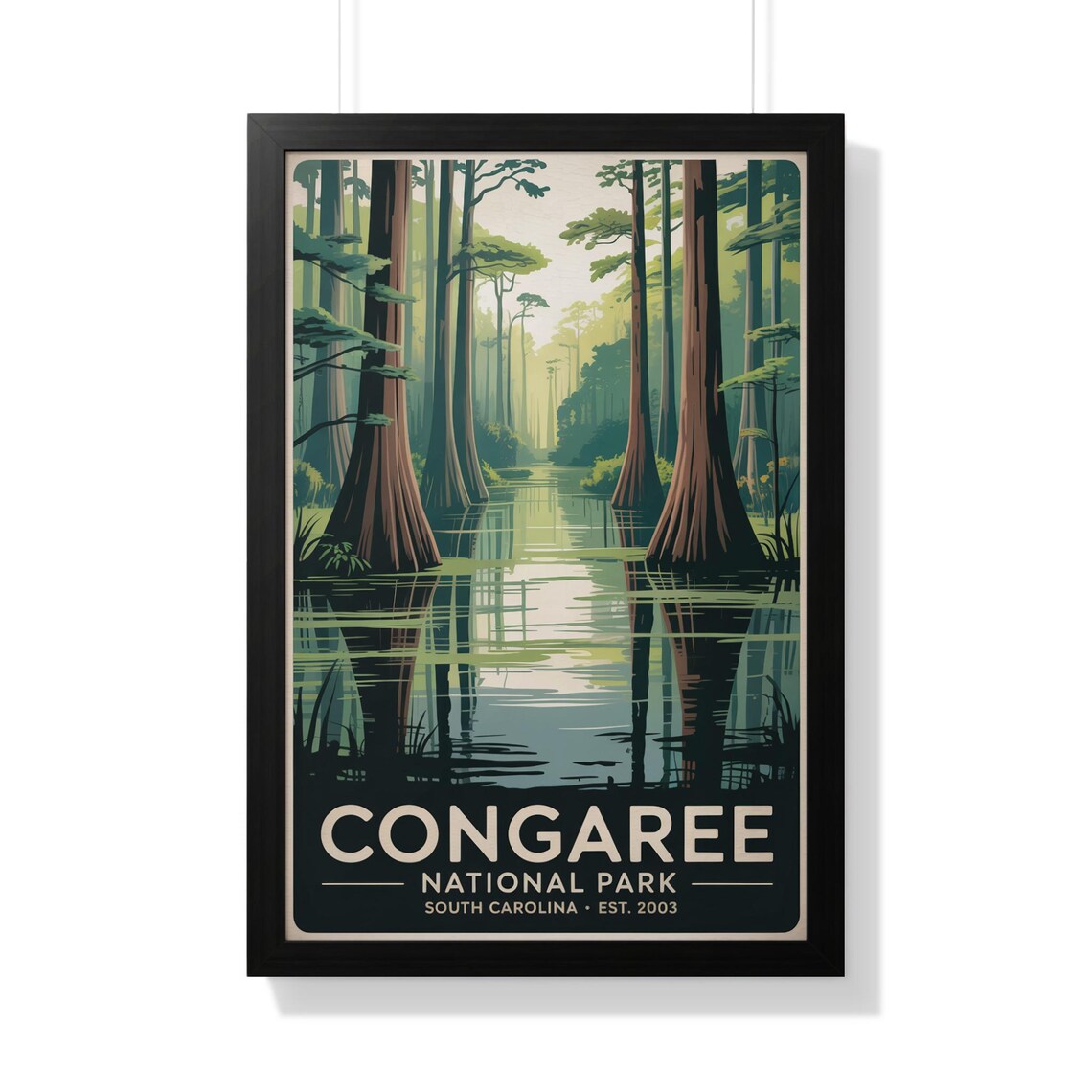Congaree National Park South Carolina Retro Travel Poster Cypress Swamp