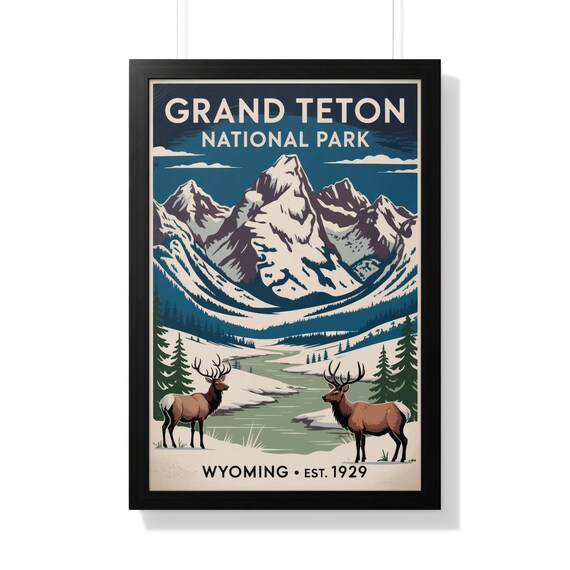 Grand Teton National Park Wyoming Elk Vintage Wildlife Poster