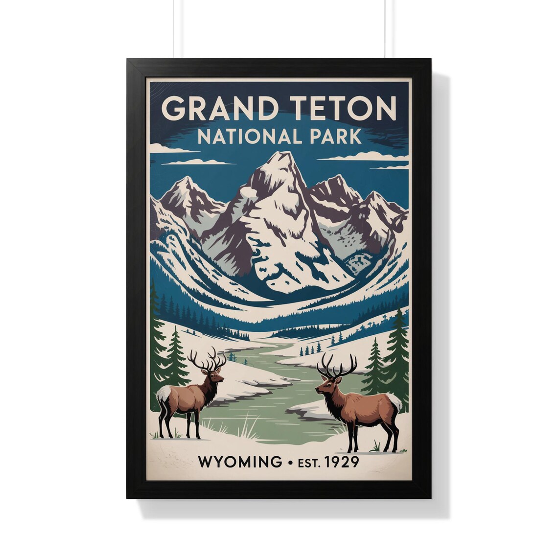 Grand Teton National Park Wyoming Elk Vintage Wildlife Poster