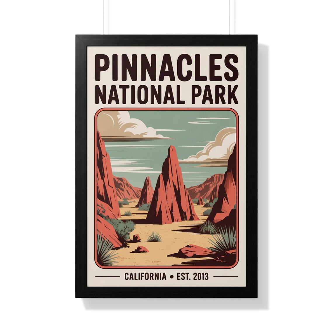 Pinnacles National Park Red Rock Spires Desert Valley Vintage Travel Poster
