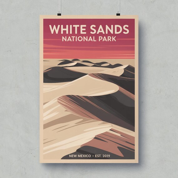 White Sands National Park Pink Sunset Gypsum Dunes Desert Travel Poster