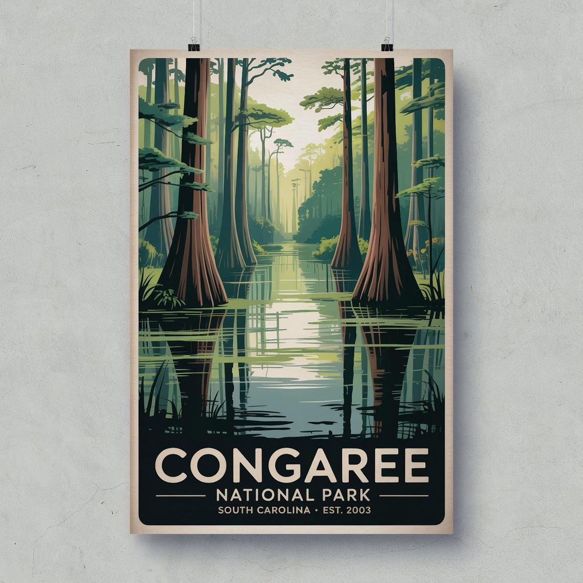 Congaree South Carolina National Park Cypress Swamp Vintage Poster