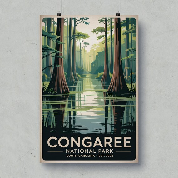 Congaree South Carolina National Park Cypress Swamp Vintage Poster