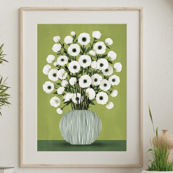 Abstract Flower Print, Mid-Century Floral Wall Art
