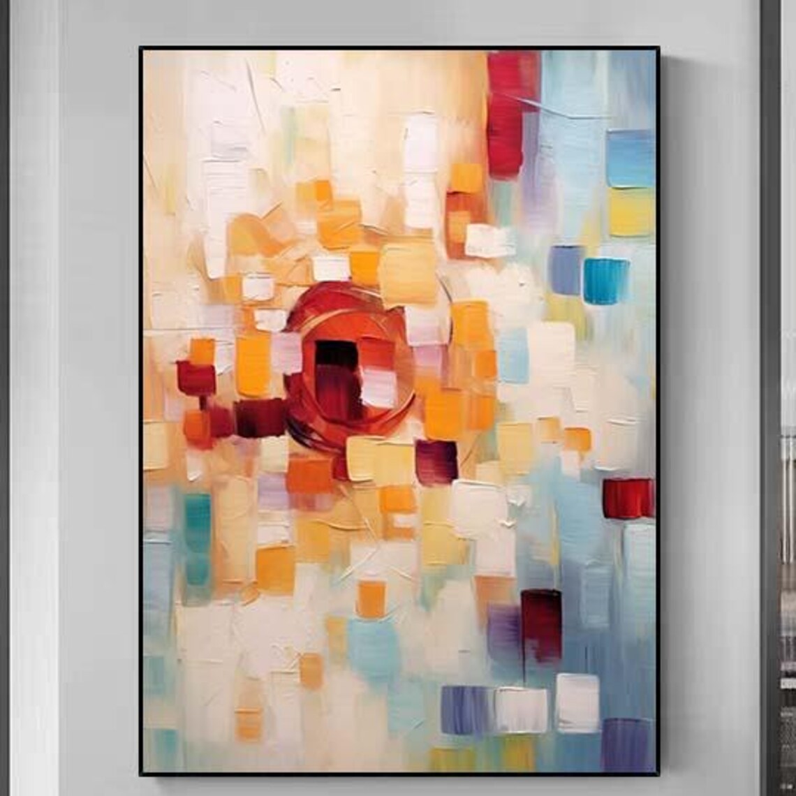 Pastel Mosaic Squares Abstract Modern Colorful 3D Textured Wall Poster