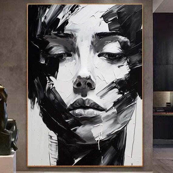 Black and White Woman Face Dramatic Impasto Portrait Wall Poster