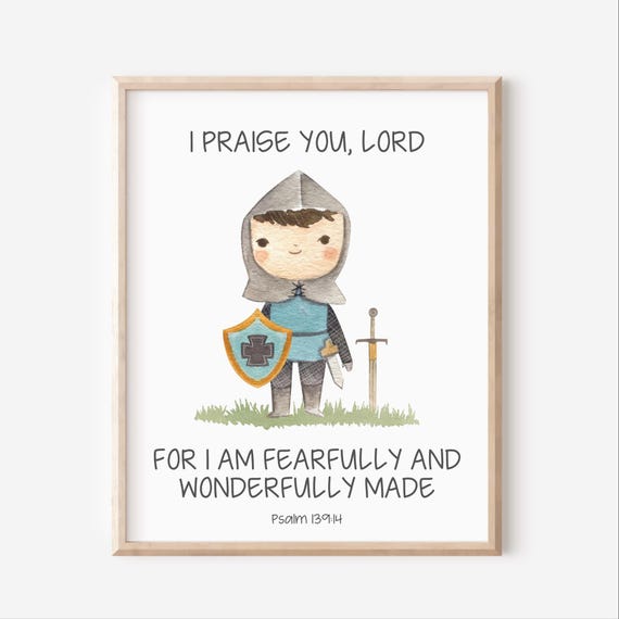 Christian Nursery Decor Kids Bible Verse Wall Art Psalm 13914 I Am Fearfully And Wonderfully Made Scripture Print Watercolor Knight