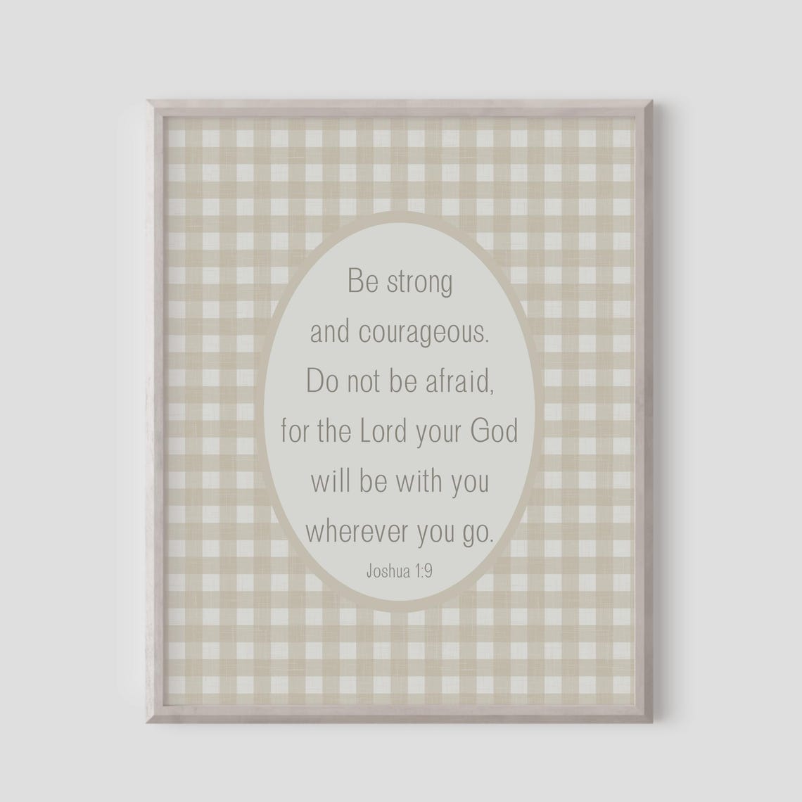 Joshua 19 Be Strong And Courageous Gingham Scripture Nursery Poster