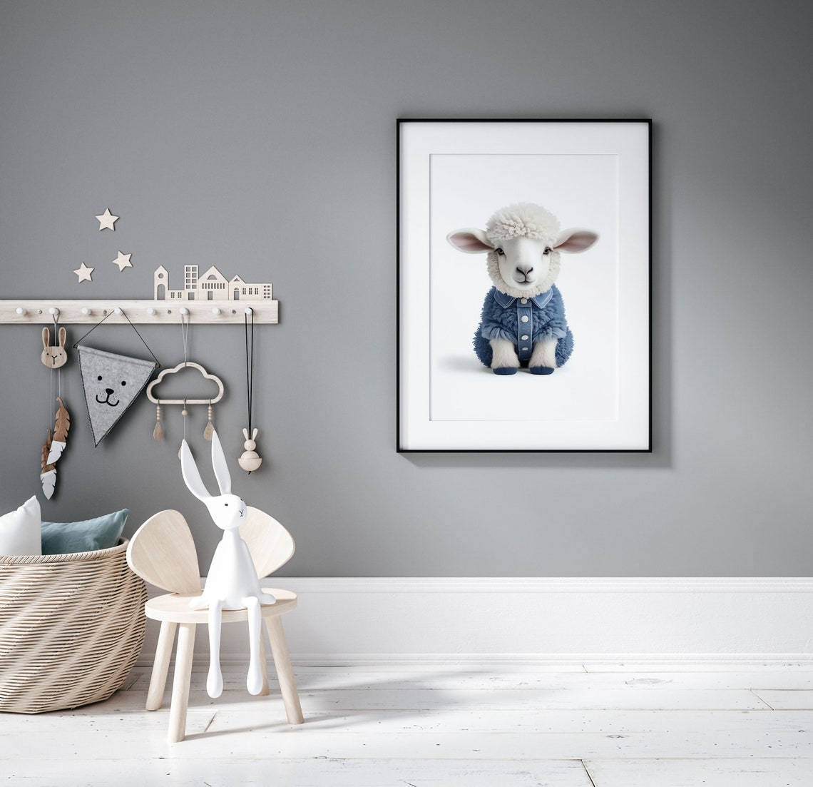 Sweet Fluffy Baby Lamb in a Blue Outfit Nursery Animal Poster - Image 5