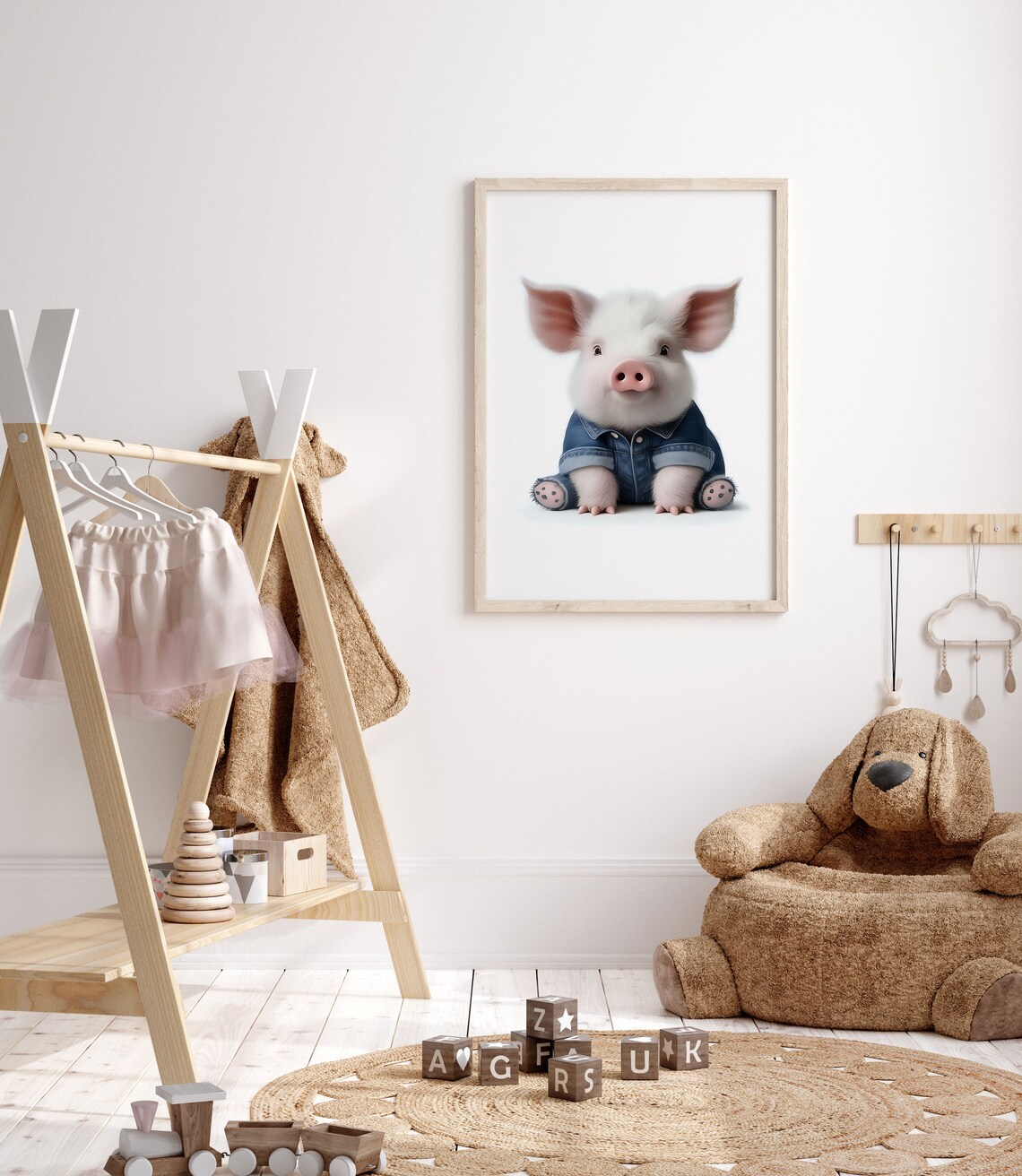 Adorable Baby Pig in Denim Jacket Sweet Nursery Animal Poster - Image 5
