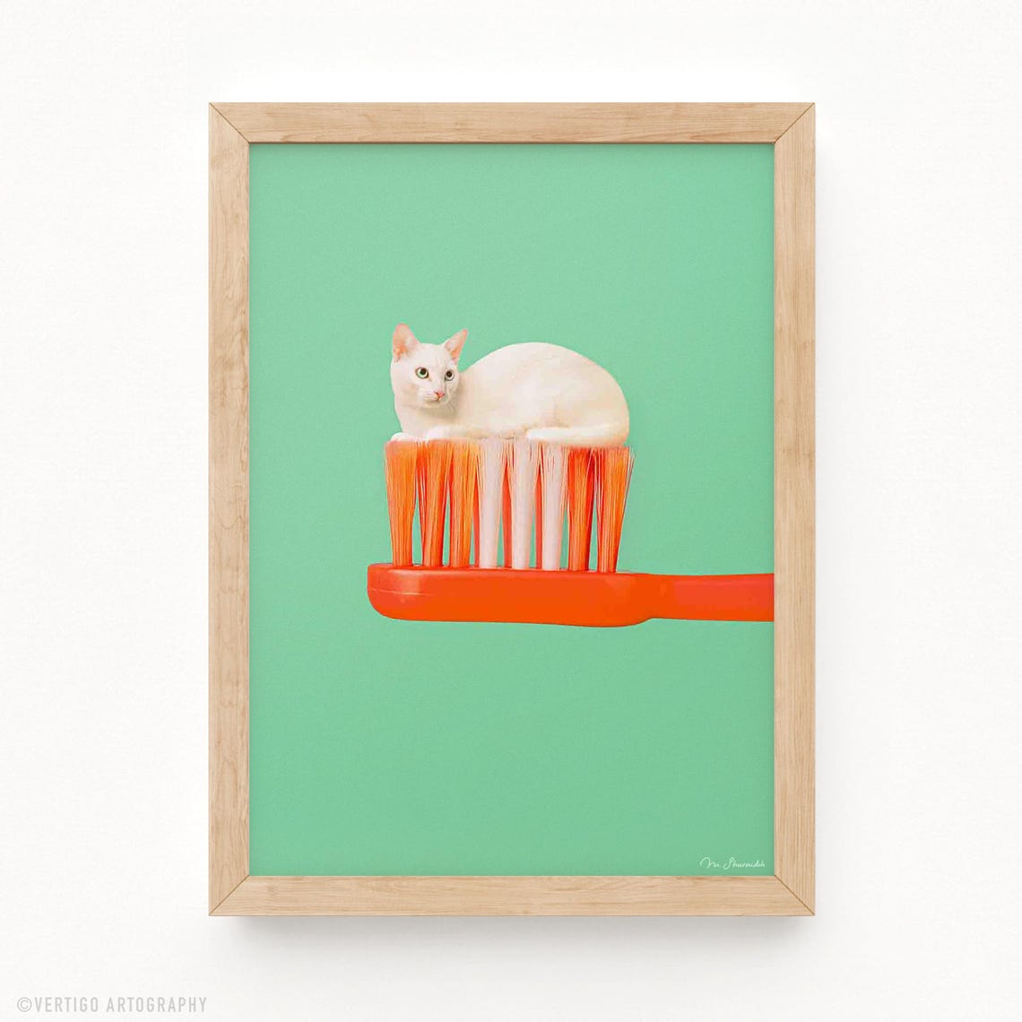 Surreal Toothpaste Cat Art Print Funny Bathroom Pop