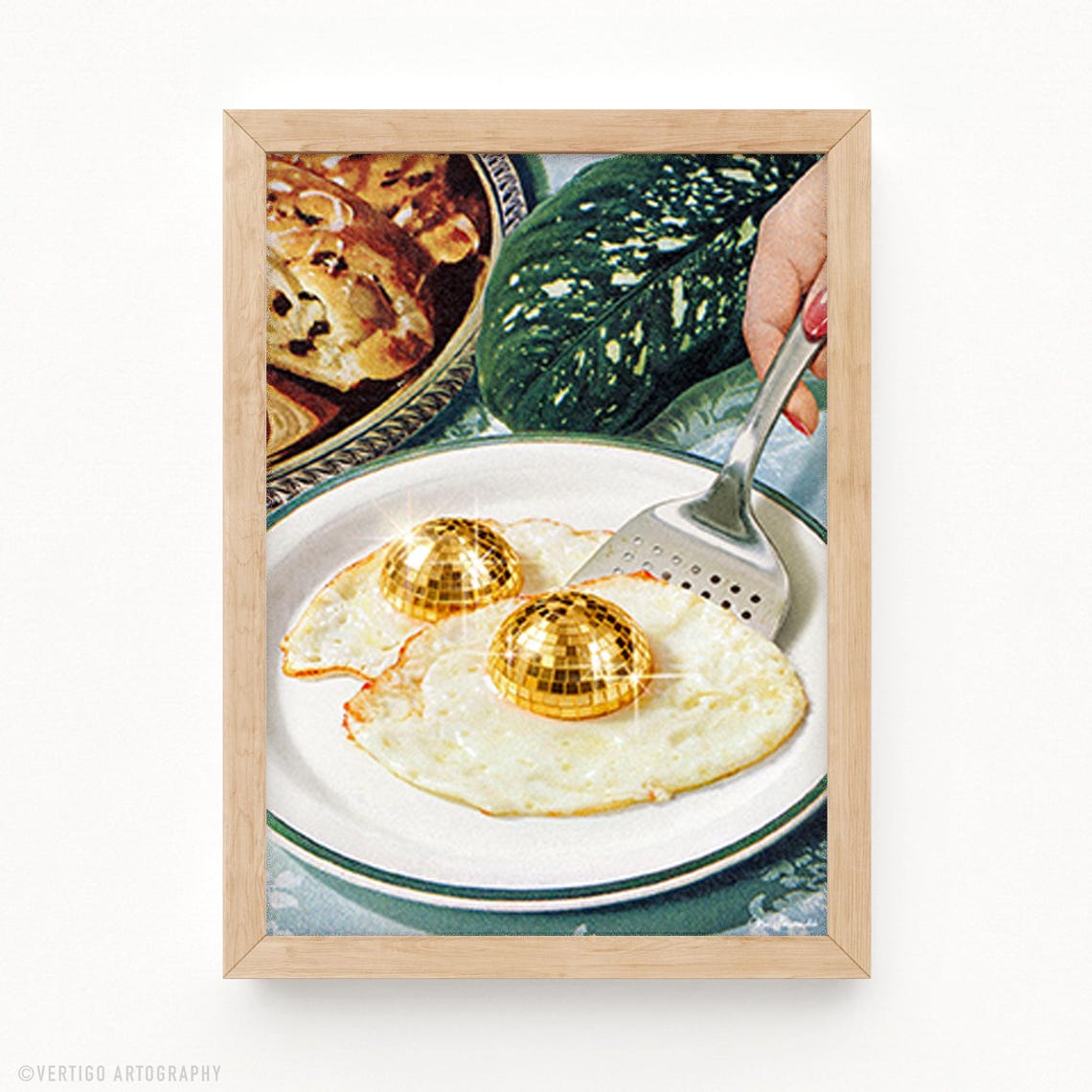 Disco Eggs Fried Eggs Art Print Surreal Gold Retro Kitchen Decor