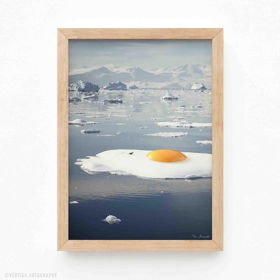 Surreal Eggberg Art Print Giant Fried Egg Arctic Iceberg Decor