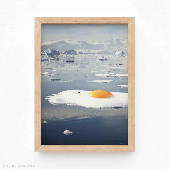 Surrealist Eggberg Art Print Funny Fried Egg Kitchen Wall