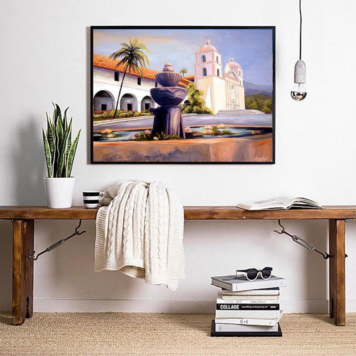 Santa Barbara Mission Art Print, Christmas Decor - Image 3