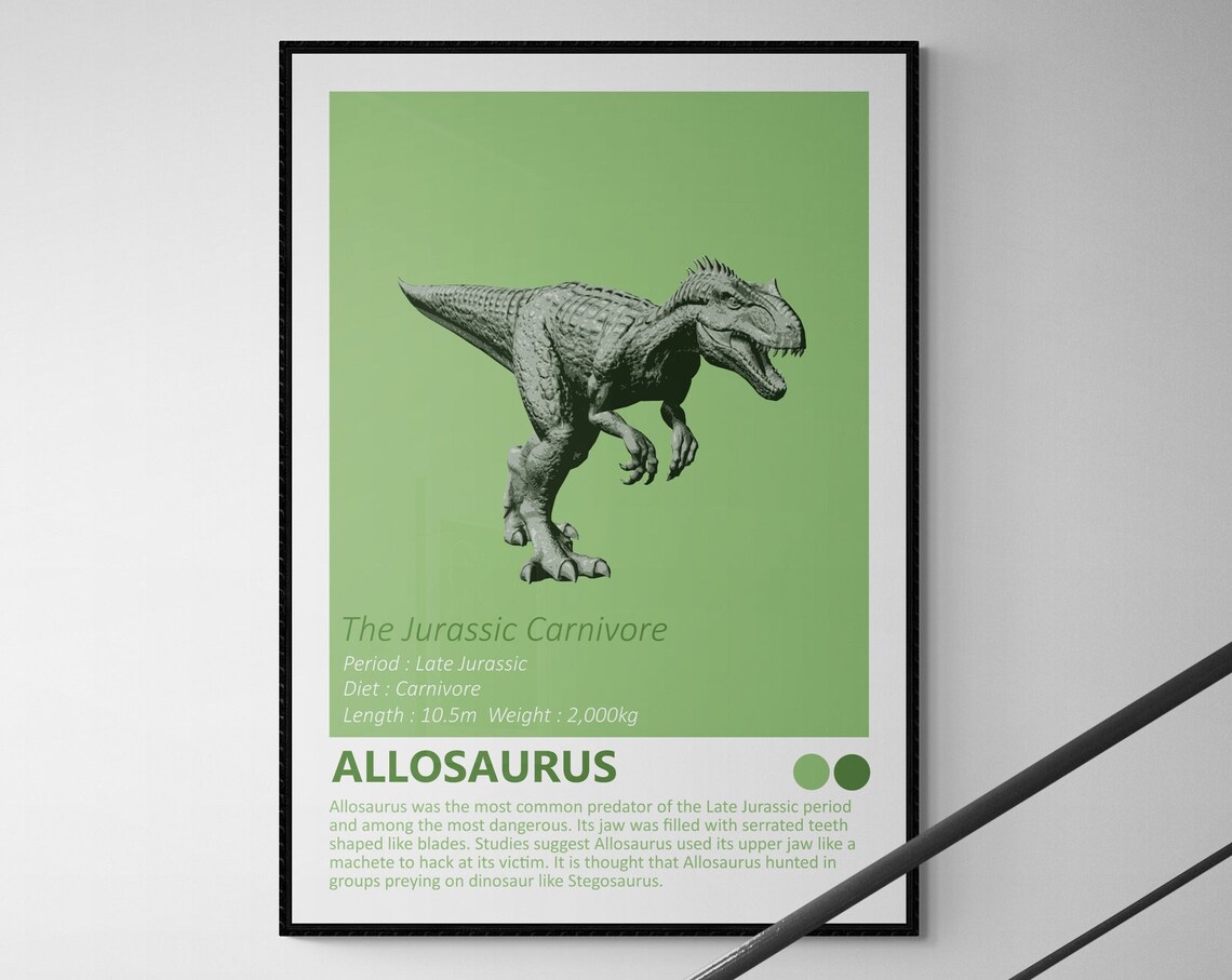 Allosaurus Dinosaur Fact Sheet, Minimalist Design