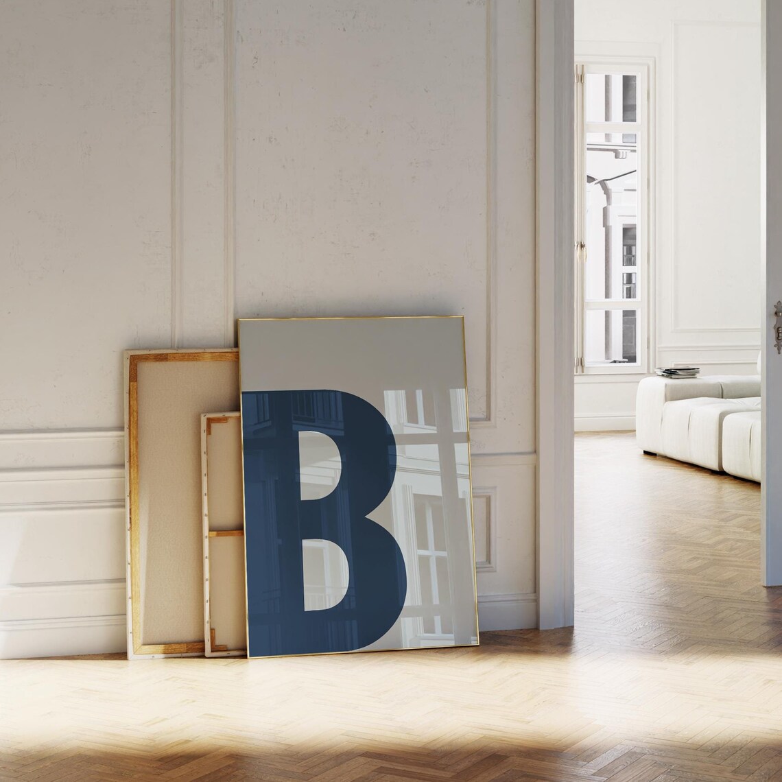 Bold Navy Blue Letter B Initial Alphabet Monogram Modern Art Print
