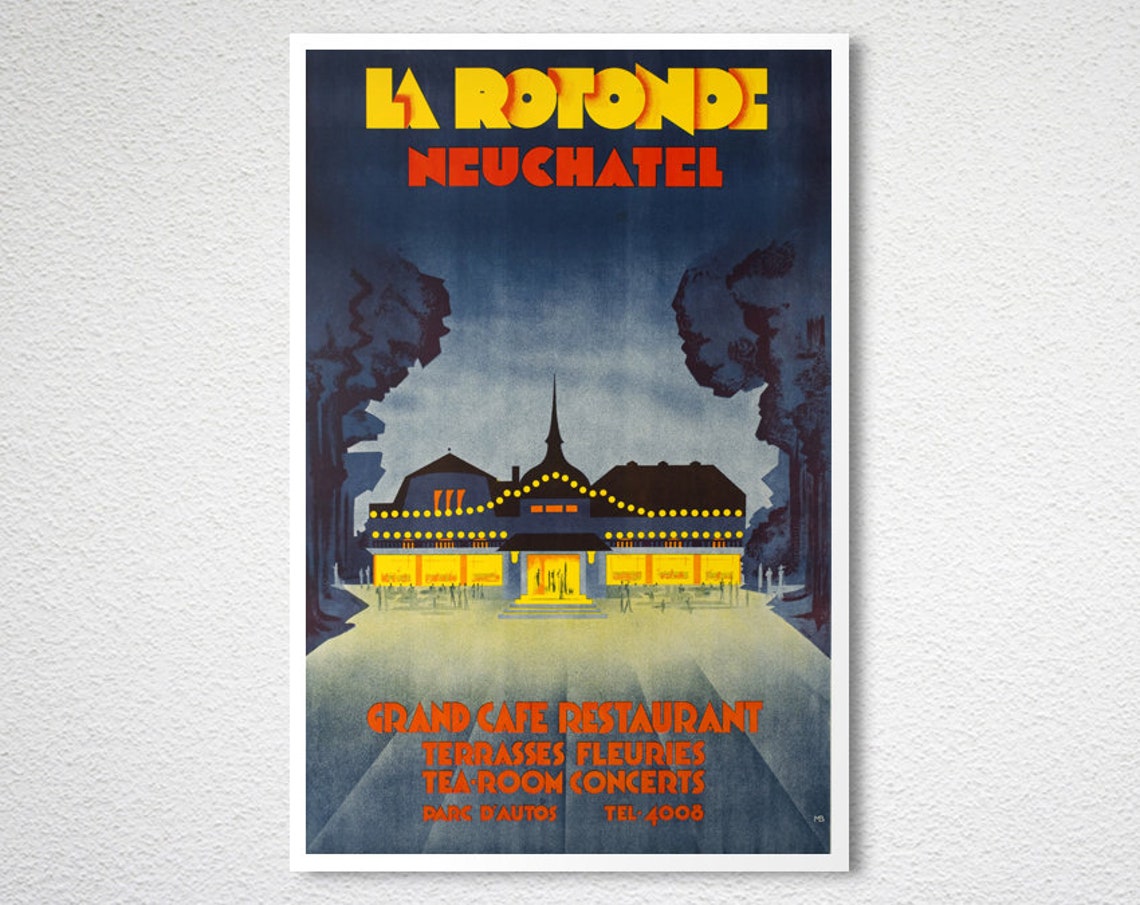 La Rotonde Neuchatel Night Cafe Restaurant Lights Vintage Ad Poster - Image 2