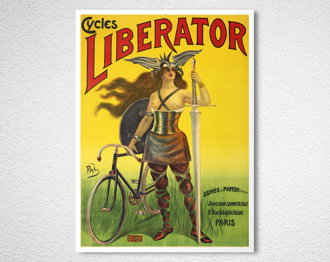 Cycles Liberator Valkyrie Warrior French Bicycle Ad Art Poster - Image 2