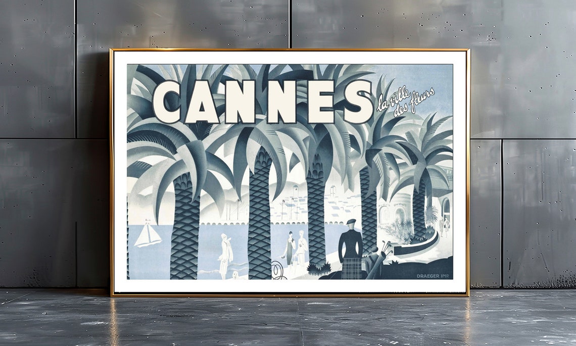 Cannes Vintage French Riviera Poster Palms Art Deco Travel Art - Image 2