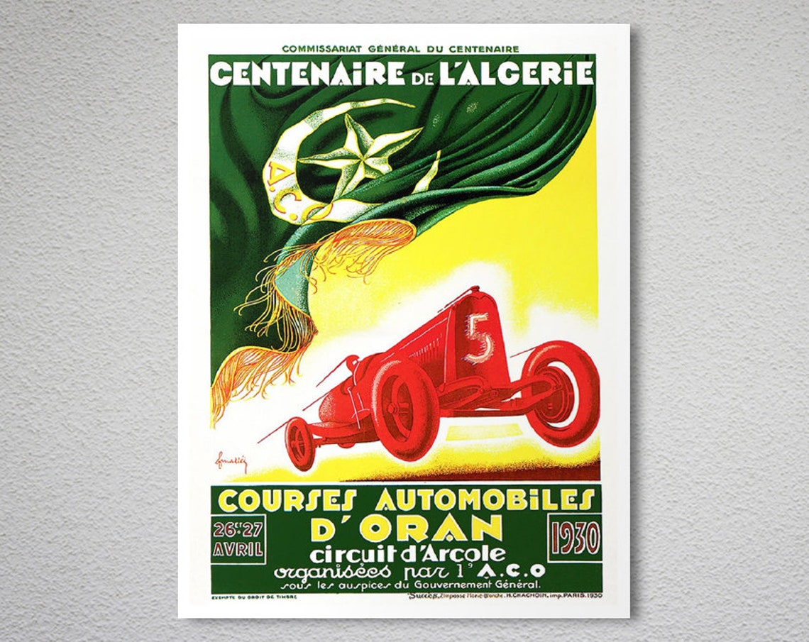 Oran 1930 Algeria Centenary Automobile Races Vintage Race Poster - Image 2