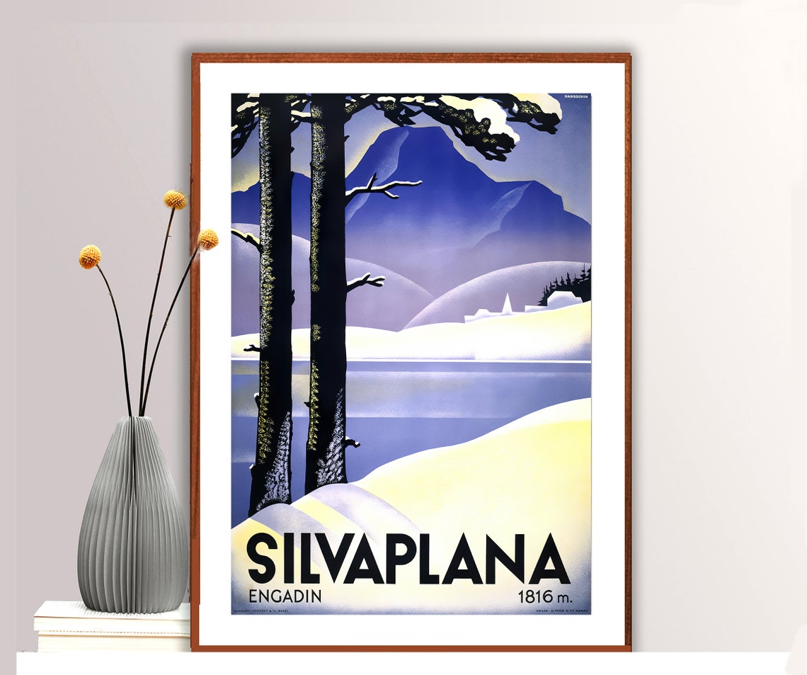 Silvaplana Engadin 1816 m Vintage Swiss Alpine Ski Travel Poster