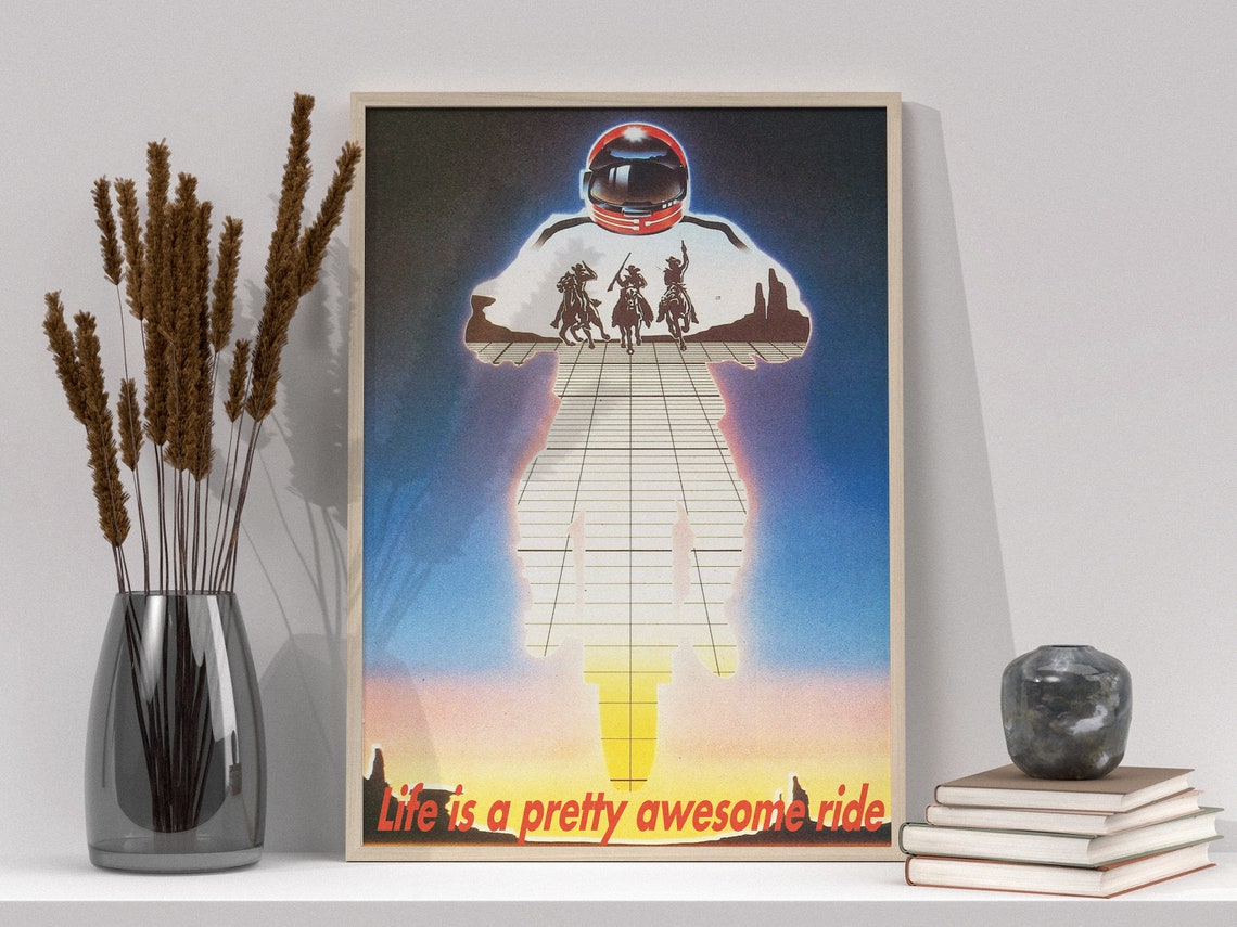 Life Is a Pretty Awesome Ride Astronaut Biker Sunset Quote Poster