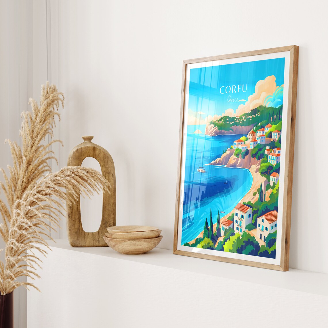 Corfu Greece Ionian Blue Coastal Village on a Sparkling Bay Poster - Image 2