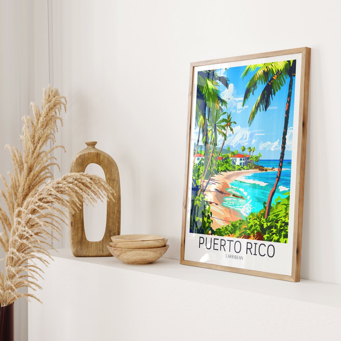 Puerto Rico Caribbean Tropical Beach Palms Cove Island Bay Poster - Image 2