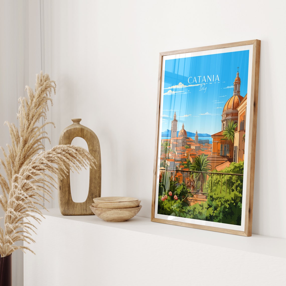 Catania Italy Baroque Rooftops Domes Terrace Garden View Poster - Image 2