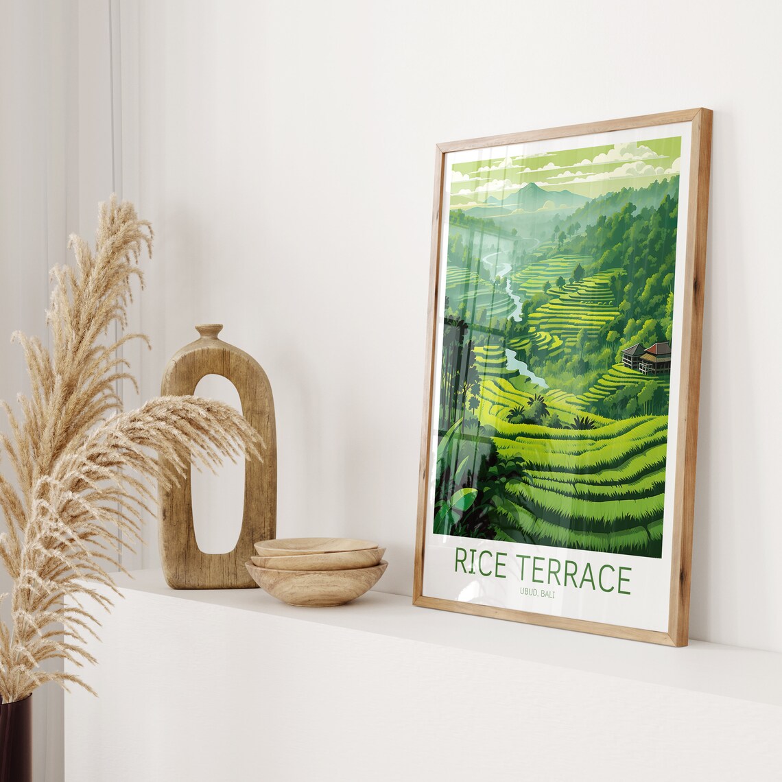 Ubud Bali Rice Terraces Lush Green Valley Scenic Travel Poster - Image 2